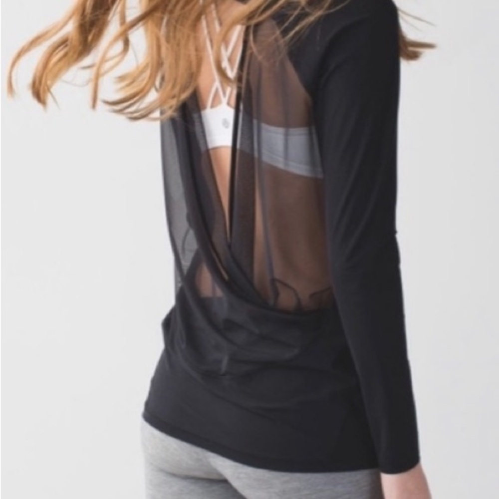 Lululemon If You’re Lucky black open mesh back long sleeve top